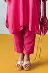 Prahnaaya_Pink Crepe, Silk Beads, Sequins, Pearls Round Neck Hand-embroidered Kurta Set _Online_at_Aza_Fashions