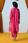 Shop_Prahnaaya_Pink Crepe, Silk Beads, Sequins, Pearls Round Neck Hand-embroidered Kurta Set _at_Aza_Fashions