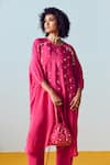 Shop_Prahnaaya_Pink Crepe, Silk Beads, Sequins, Pearls Round Neck Hand-embroidered Kurta Set _Online_at_Aza_Fashions