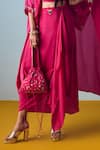 Prahnaaya_Pink Crepe, Silk Embroidery, Sequins, Beads Round Nexa Hi Low Top And Skirt Set _Online_at_Aza_Fashions