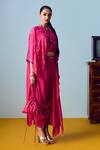 Buy_Prahnaaya_Pink Crepe, Silk Embroidery, Sequins, Beads Round Nexa Hi Low Top And Skirt Set _Online_at_Aza_Fashions