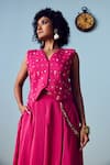 Buy_Prahnaaya_Pink Crepe, Silk Pearls, Sequins, Beads, Embroidery Prih Waistcoat And Skirt Set _Online_at_Aza_Fashions