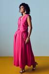 Prahnaaya_Pink Crepe, Silk Pearls, Sequins, Beads, Embroidery Prih Waistcoat And Skirt Set _at_Aza_Fashions