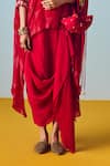 Prahnaaya_Red Crepe, Silk Embroidery V-neck Maia Anti-fit Tunic Set _at_Aza_Fashions