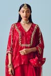 Buy_Prahnaaya_Red Crepe, Silk Embroidery V-neck Maia Anti-fit Tunic Set 