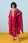 Buy_Prahnaaya_Red Crepe, Silk Embroidery, Beads, Sequins Raso Hand-embroidered Kaftan Set _at_Aza_Fashions