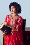Prahnaaya_Red Crepe, Silk Embroidery, Beads, Sequins Raso Hand-embroidered Kaftan Set _at_Aza_Fashions