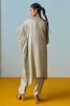 Shop_Prahnaaya_Green Satin Embroidery Round Neck Sage Kaftan Pant Set _at_Aza_Fashions