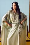 Buy_Prahnaaya_Green Satin, Silk Embroidery, Beads, Sequins Sage Hi-low Top And Wrap Skirt Set _Online_at_Aza_Fashions
