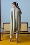 Shop_Prahnaaya_Green Satin, Silk Embroidery Round Neck Sage Kaftan Set _at_Aza_Fashions