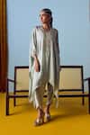 Buy_Prahnaaya_Green Satin, Silk Embroidery Round Neck Sage Kaftan Set _at_Aza_Fashions