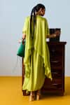 Shop_Prahnaaya_Yellow Satin, Silk Embroidery Round Neck Sublime Neon Anti-fit Tunic Set _at_Aza_Fashions