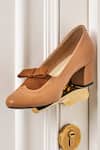Buy_Tiesta_Brown Bows Custom Tan Pointed Toe Block Heels _Online_at_Aza_Fashions