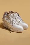Shop_Tiesta_White Designer Diamond Stone Wedge Sneakers _at_Aza_Fashions