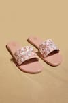 Shop_Tiesta_Pink Gold Embroidered Sliders _at_Aza_Fashions