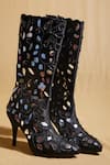 Buy_Tiesta_Black Mirrors Embroidered Calf-length Boots _at_Aza_Fashions
