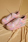 Shop_Tiesta_Pink Neon Beaded Sneaker Wedges _at_Aza_Fashions