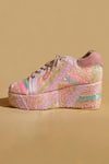 Buy_Tiesta_Pink Neon Beaded Sneaker Wedges _Online_at_Aza_Fashions