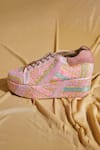 Shop_Tiesta_Pink Neon Beaded Sneaker Wedges _Online_at_Aza_Fashions
