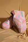 Shop_Tiesta_Pink Neon Beaded Sneaker Wedges 