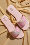 Buy_Tiesta_Pink Hand Embroidered Neon Sliders _Online_at_Aza_Fashions