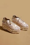 Buy_Tiesta_Gold Kainat Embroidered Wedge Sneakers _at_Aza_Fashions
