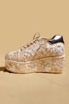 Shop_Tiesta_Gold Kainat Embroidered Wedge Sneakers _at_Aza_Fashions
