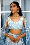 Buy_SHASHA GABA_Blue Tissue Embroidery V-neck Embellished Lehenga Set _Online_at_Aza_Fashions