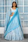 Buy_SHASHA GABA_Blue Tissue Embroidery V-neck Embellished Lehenga Set _at_Aza_Fashions