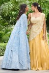 Buy_SHASHA GABA_Blue Tissue Embroidery V-neck Embellished Lehenga Set 