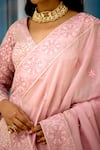 Shop_SHASHA GABA_Pink Tissue Sequins, Embroidery V-neck Blush Blossom Embellished Lehenga Set _Online_at_Aza_Fashions