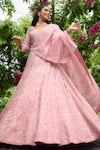 Buy_SHASHA GABA_Pink Tissue Sequins, Embroidery V-neck Blush Blossom Embellished Lehenga Set _at_Aza_Fashions