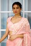 Shop_SHASHA GABA_Pink Silk Organza Embroidery Round Neck Hand Embellished Saree Set _Online_at_Aza_Fashions