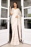 Buy_SHASHA GABA_Gold Tissue Embroidery V-neck Honey Drop Hand Embellished Saree Set _at_Aza_Fashions