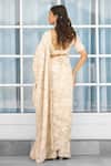 Shop_SHASHA GABA_Gold Tissue Embroidery V-neck Honey Drop Hand Embellished Saree Set _at_Aza_Fashions