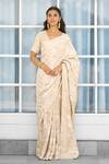 Shop_SHASHA GABA_Gold Tissue Embroidery V-neck Honey Drop Hand Embellished Saree Set _Online_at_Aza_Fashions