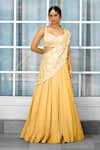 SHASHA GABA_Yellow Tissue Embroidery Round Neck Hand Embellished Lehenga Saree Set _Online_at_Aza_Fashions