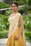 Buy_SHASHA GABA_Yellow Tissue Embroidery Round Neck Hand Embellished Lehenga Saree Set _Online_at_Aza_Fashions