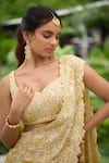 SHASHA GABA_Yellow Tissue Embroidery Round Neck Hand Embellished Lehenga Saree Set _at_Aza_Fashions