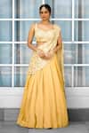 Buy_SHASHA GABA_Yellow Tissue Embroidery Round Neck Hand Embellished Lehenga Saree Set 
