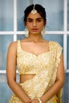 Shop_SHASHA GABA_Yellow Tissue Embroidery Round Neck Hand Embellished Lehenga Saree Set 