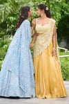 SHASHA GABA_Yellow Tissue Embroidery Round Neck Hand Embellished Lehenga Saree Set _Online