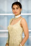 Buy_SHASHA GABA_Green Tissue Embroidery Round Neck Hand Embellished Kurta Sharara Set 