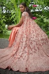 Buy_SHASHA GABA_Peach Satin, Net Embroidery Open , Sweetheart Cape And Dhoti Skirt Set 