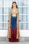 Buy_SHASHA GABA_Blue Net Sequins, Embroidery Round Neck, Ombre Cape And Lehenga Set _Online_at_Aza_Fashions