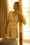Buy_SHASHA GABA_Gold Tissue, Net Embroidery V-neck Ivory Kurta With Sharara _Online_at_Aza_Fashions