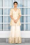 Buy_SHASHA GABA_Gold Tissue, Net Embroidery V-neck Ivory Kurta With Sharara _at_Aza_Fashions