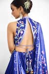 SHASHA GABA_Blue Chanderi Tassels Round Neck Peacock Garden Printed Lehenga Set _at_Aza_Fashions