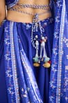 Buy_SHASHA GABA_Blue Chanderi Tassels Round Neck Peacock Garden Printed Lehenga Set 