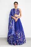 Buy_SHASHA GABA_Blue Chanderi Tassels Round Neck Peacock Garden Printed Lehenga Set _at_Aza_Fashions